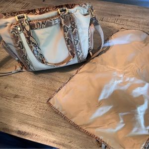 Tory Burch Beige Canvas Baby Bag with Snake-Print Trim